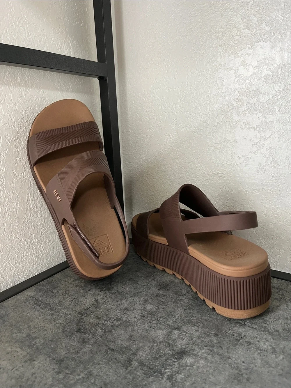 Reef Brown Chunky Platform Slingback Sandals